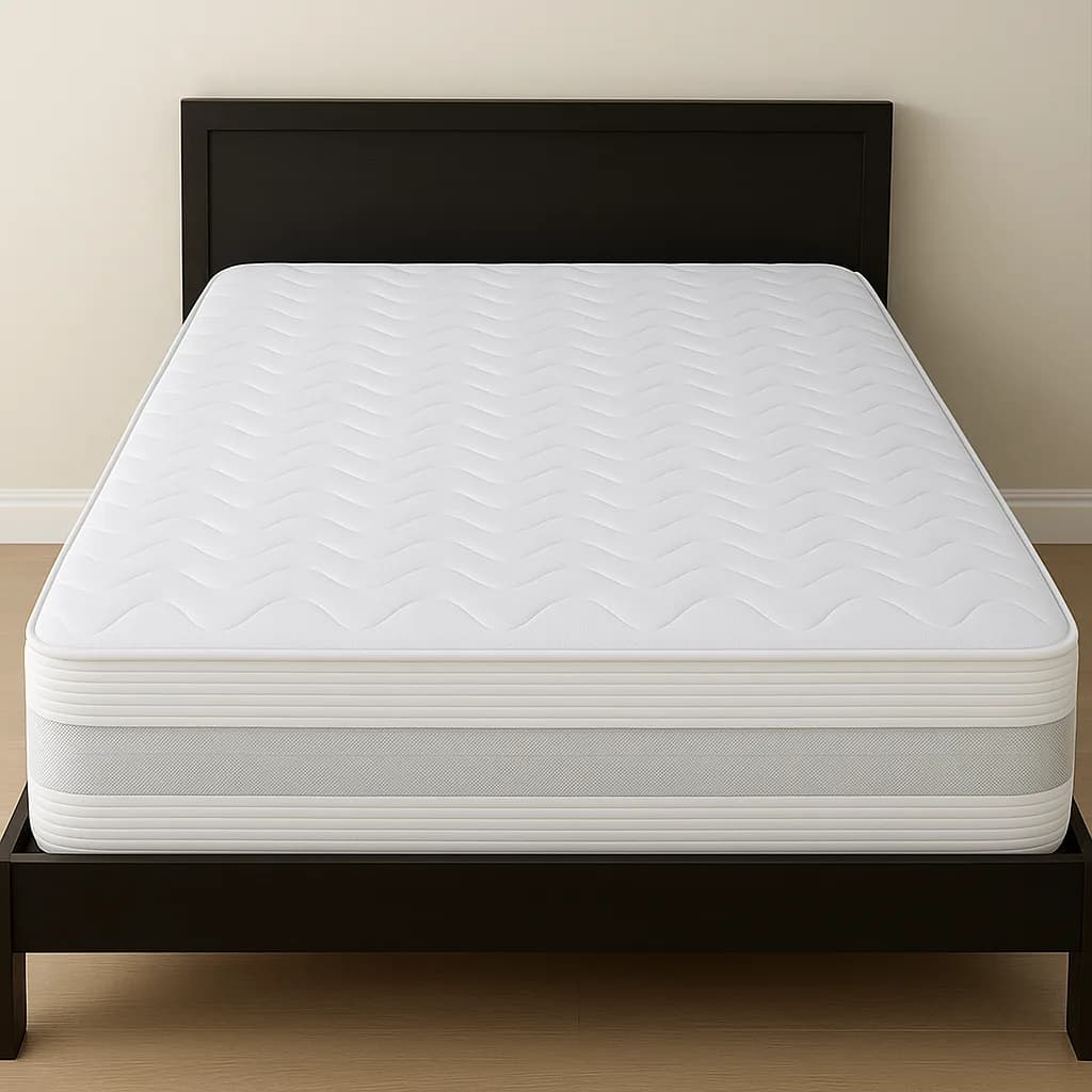 Memory foam and pocket sprung mattresses showing different construction and surface finishes