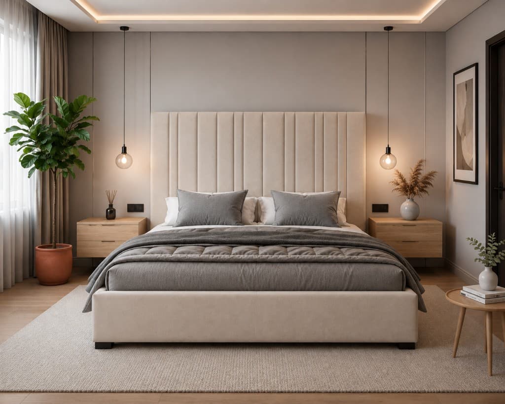 Handcrafted upholstered bed in a luxury bedroom setting